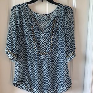 Navy blue and light blue with gold buttons